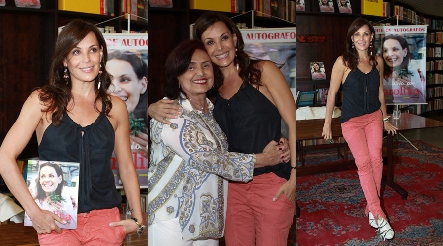 17.dez.2013 - Carolina Ferraz fez sessão de autógrafos do livro "Na Cozinha com Carolina" em uma livraria em São Paulo. A atriz contou com a presença da mãe, Giscelda Ferraz