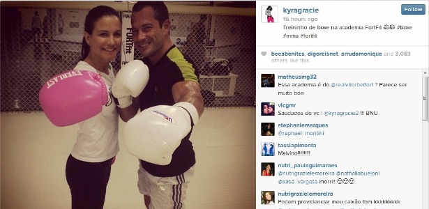 Kyra Gracie publica foto com Malvino Salvador em treino de boxe