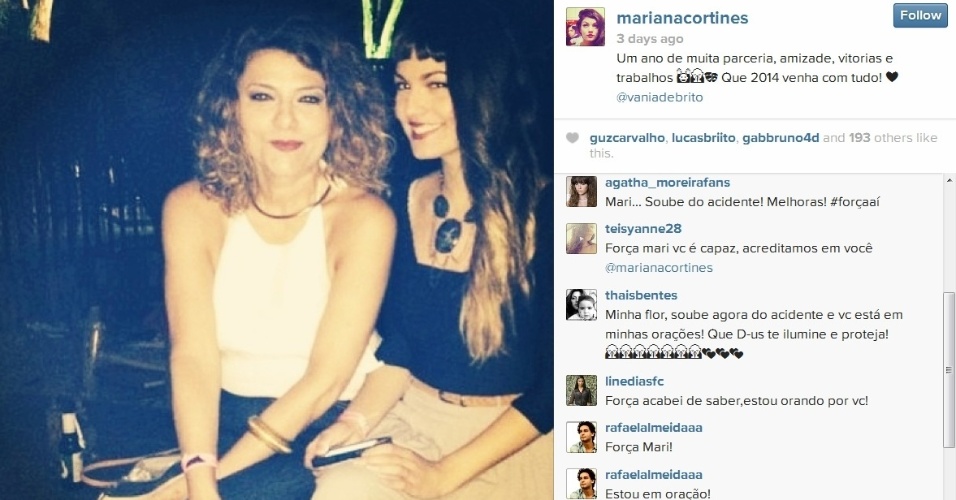 18.dez.2013- Na última foto publicada no Instagram da atriz antes do acidente, vários amigos comentaram desejando que ela melhore logo