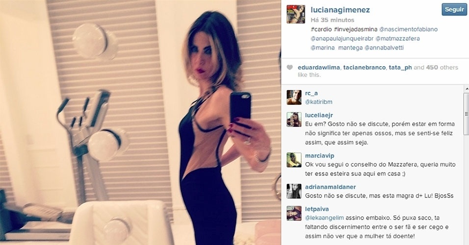 19.dez.2013 - Luciana Gimenez postou foto em seu Instagram em que ressalta novamente sua magreza. "Inveja das mina", escreveu na imagem