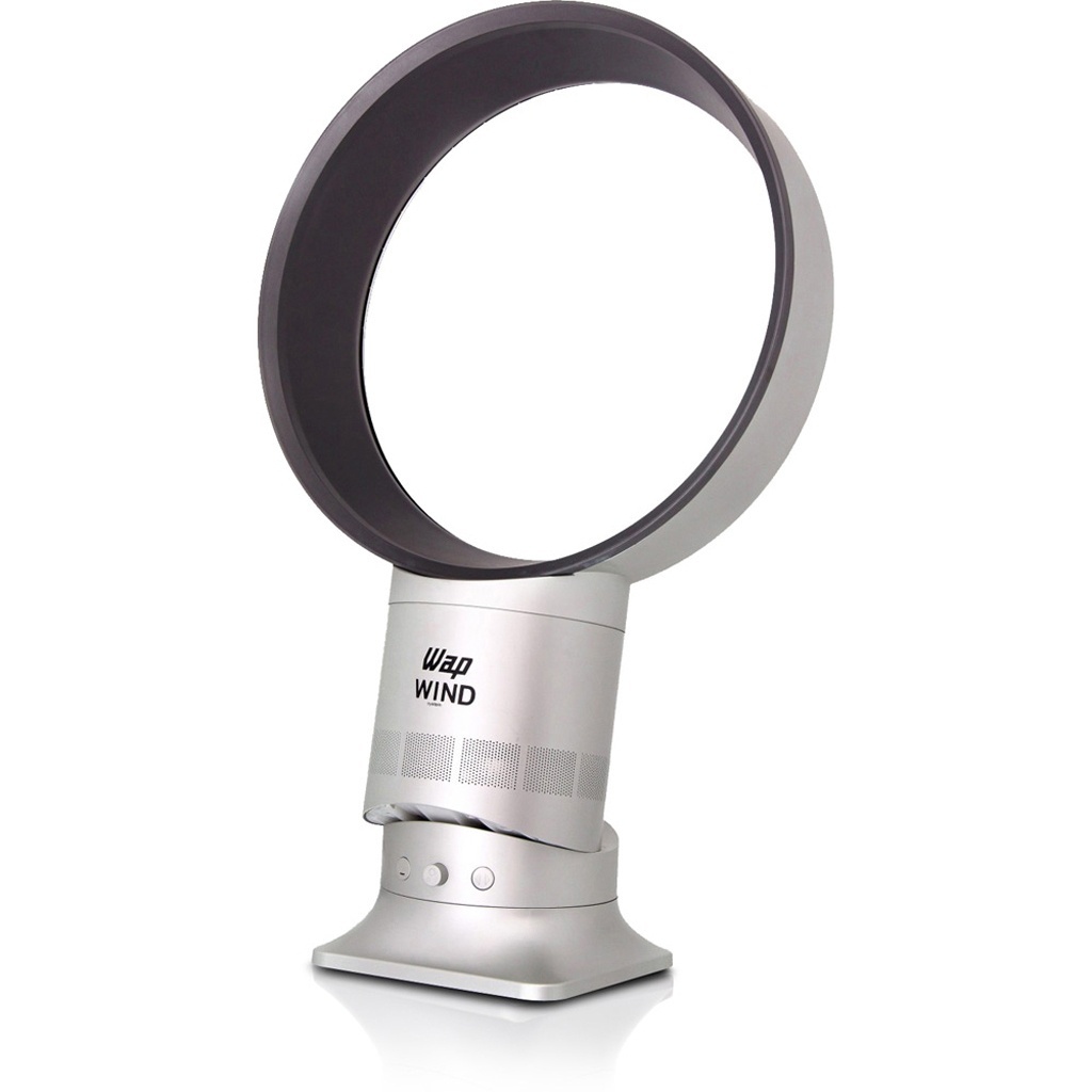 O circulador de ar Wap Wind funciona sem pás e gira 90 graus em seu próprio eixo. Disponível em duas cores, o aparelho com 58 cm de altura, está à venda na Americanas.com (www.americanas.com) por R$ 119,90 - Divulgação