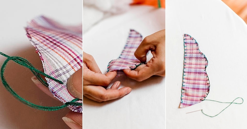 Para costurar as asas da almofada de coruja, use também o ponto cobertor. Deixe uma parte aberta para depois preencher com a manta acrílica - Leonardo Soares/UOL