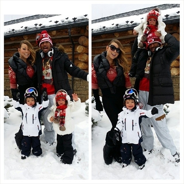25.dez.2013 - A cantora Mariah Carey se diverte com a família na neve na manhã de Natal