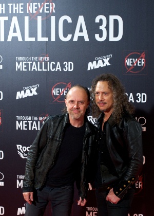 Lars Ulrich e Kirk Hammett durante a pré-estreia do filme "Metallica: Through The Never" no Callao Cinema  de Madri, na Espanha, em outubro passado - Getty Images