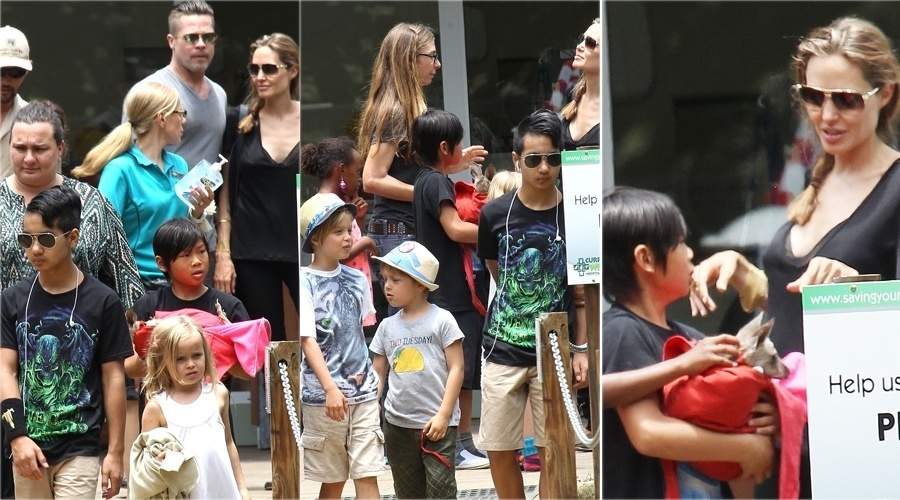 26.dez.2013 - Angelina Jolie e Brad Pitt visitaram parque na Austrália com os filhos
