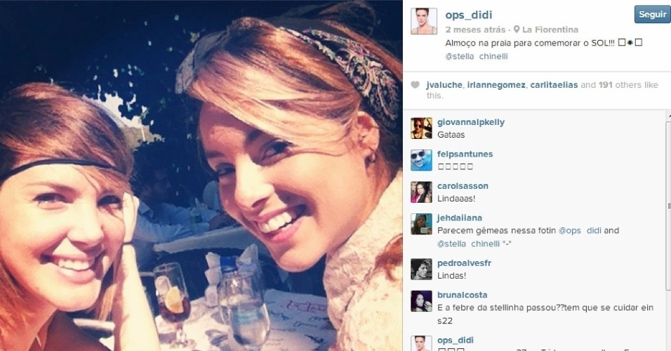 Em outubro, antes de assumir o relacionamento, Diana postou imagem com Stella em almoço