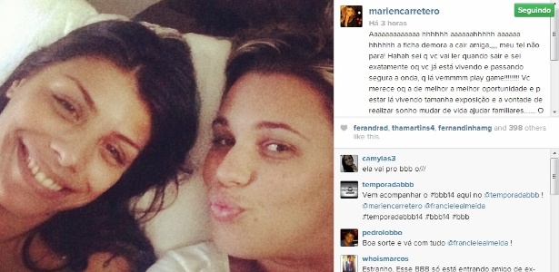 Ex-BBB Marien deseja boa sorte para amiga Franciele Almeida do "BBB14"
