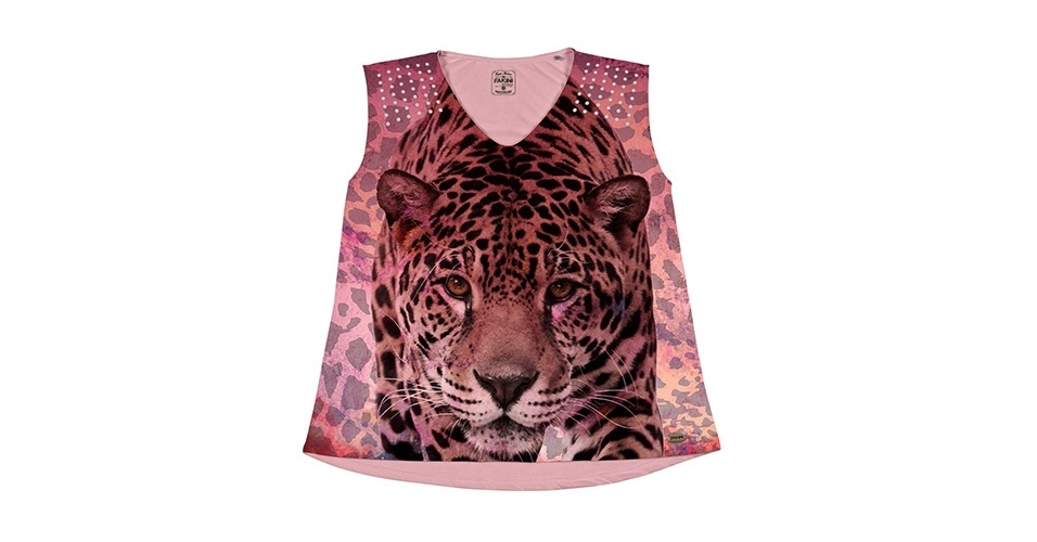 Camiseta com estampa de onça; R$ 26,90, na Fakini (www.fakini.com.br). Preço pesquisado em janeiro de 2014 e sujeito a alterações - Divulgação