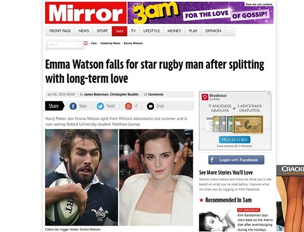 Emma Watson está namorando jogador de rugby de Oxford