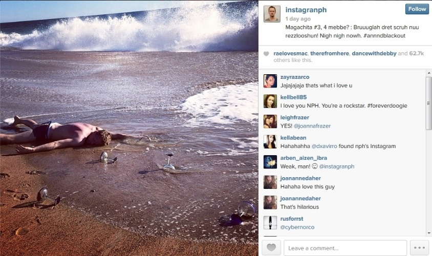 Neil Patrick Harris posta série divertida de fotos em que aparece "bêbado"