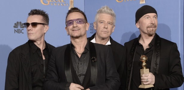 12.jan.2014 - U2 leva o prêmio de melhor canção no Globo de Ouro 2014 por "Ordinary Love", do filme "Mandela" - Getty Images