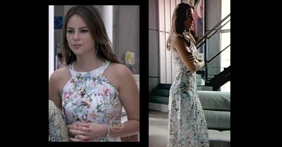 001: O vestido longo com estampa floral usado por Paloma (Paolla Oliveira), na novela "Amor à Vida", agradou o público da Globo e foi a peça mais pedida na Central de Atendimento ao Telespectador em dezembro de 2013. O modelo é da marca Le Ricard, mas está esgotado - Divulgação