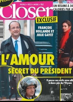 Revista Closer falando sobre suposto caso entre presidente francês, François Hollande, e a atriz Julie Gayet