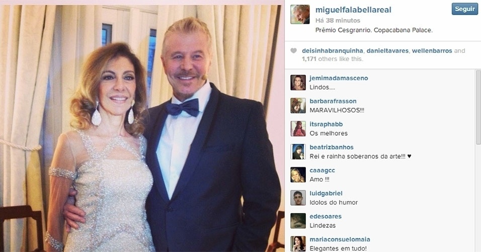 21.jan.2014 - Miguel Falabella postou no Instagram foto com Marília Pera no Primeiro Prêmio Cesgranrio de Teatro, no Copacabana Palace, no Rio