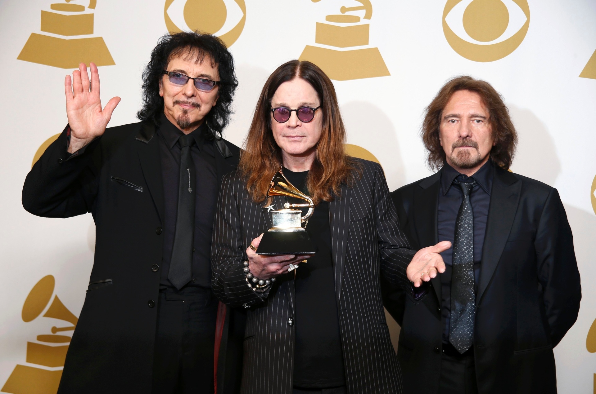 26.jan.2014 - Tony Iommi, Ozzy Osbourne e Geezer Butler, trio do Black Sabbath, levaram a categoria de melhor performance de metal por "God is Dead?". - Reuters