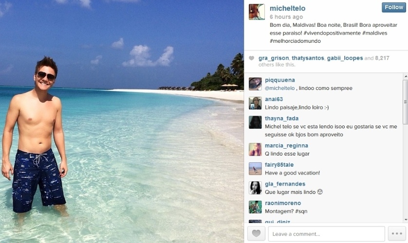 28.jan.2014 - Michel Teló e Thais Fersoza curtem férias nas Ilhas Maldivas