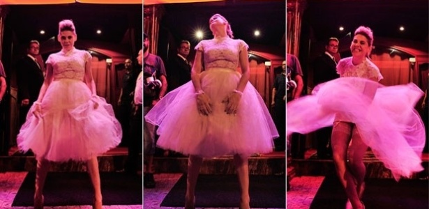 31.jan.2014 - Em "Amor à Vida", Edith aparece de noiva em frente a boate de striptease