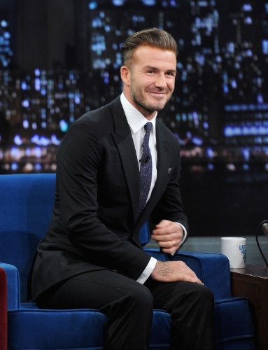 31.jan.2014 - O ex-jogador de futebol inglês David Beckham participa do programa "Late Night With Jimmy Fallon", no Rockfeller Center, em Nova York