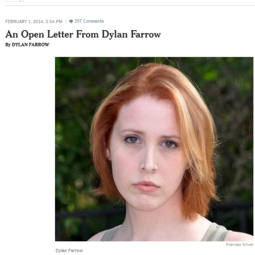 2.fev.2014 - Foto de Dylan Farrow no post publicado no "The New York Times" em que ela conta que Woody Allen abusou sexualmente dela