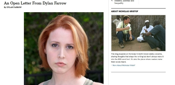 Foto de Dylan Farrow no post publicado no "The New York Times" em que ela conta que Woody Allen abusou sexualmente dela