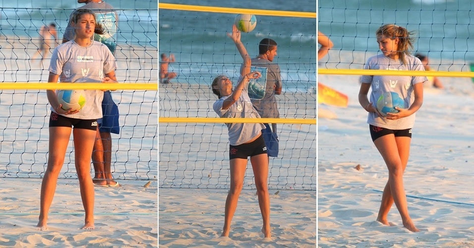 3.fev.2014 - Avessa a aparições públicas, Sasha foi clicada jogando vôlei na praia da Barra da Tijuca, no Rio de Janeiro. A filha da apresentadora Xuxa faz parte da equipe infanto-juvenil de vôlei do Flamengo