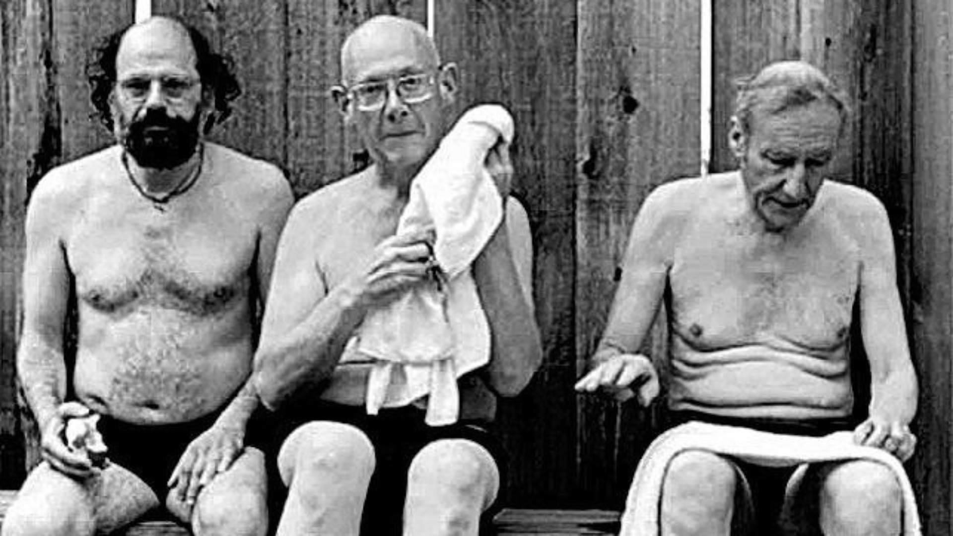 Allen Ginsberg, Philip Whalen e William Burroughs fazem sauna em 1976 - Divulgação