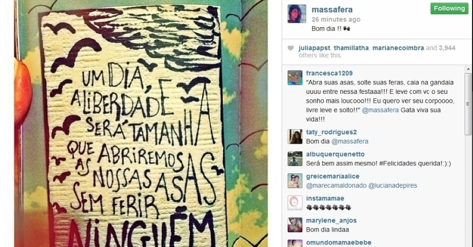 5.fev.2014 - Separada de Cauã, Grazi coloca mensagem enigmática no Instagram