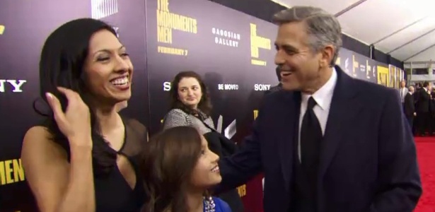 Após ganhar sorteio, Jean Allen e a filha acompanham o ator George Clooney na pré-estreia de "Caçadores de Obras-Primas", em Nova York