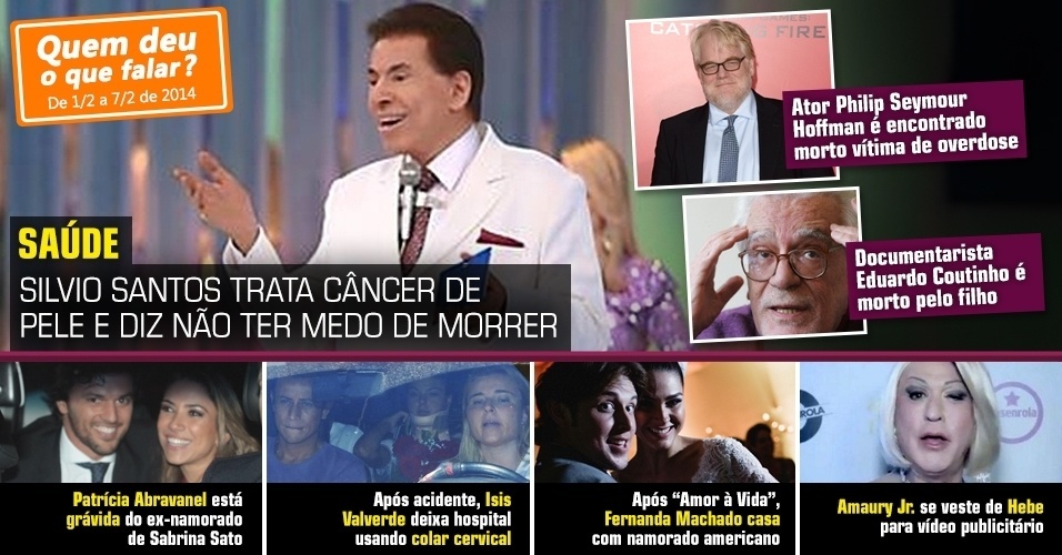 Silvio Santos retira câncer de pele, Patrícia Abravanel engravida do ex-namorado de Sabrina Sato e Eduardo Coutinho é assassinado pelo filho