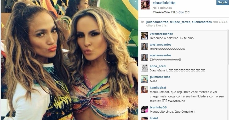 11.fev.2014 - Claudia Leitte postou em seu Instagram uma foto em que aparece ao lado de Jennifer Lopez