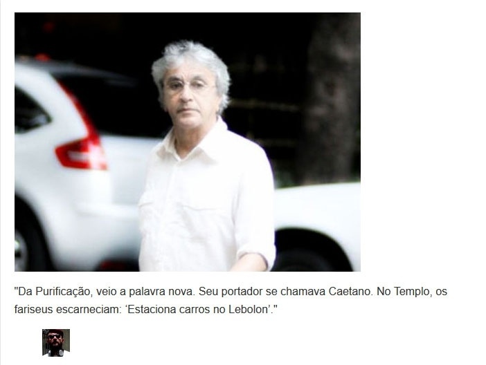 Versículo sobre nota do site Ego que informava que Caetano Veloso estacionara seu carro no Leblon