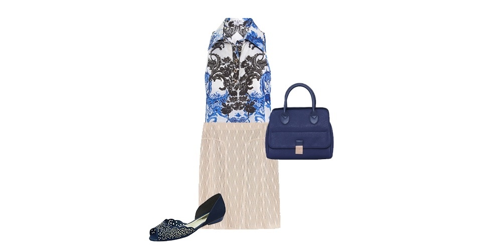 ESTILO EXECUTIVA: A minissaia deve ser evitada para executivas, a peça-chave do verão pode ter o comprimento um pouco alongado para entrar nos escritórios. A camisa sem mangas mantém a formalidade sem esquentar demais. Já a rasteirinha pode ser mais fechada do que as sandálias de tiras - Divulgação