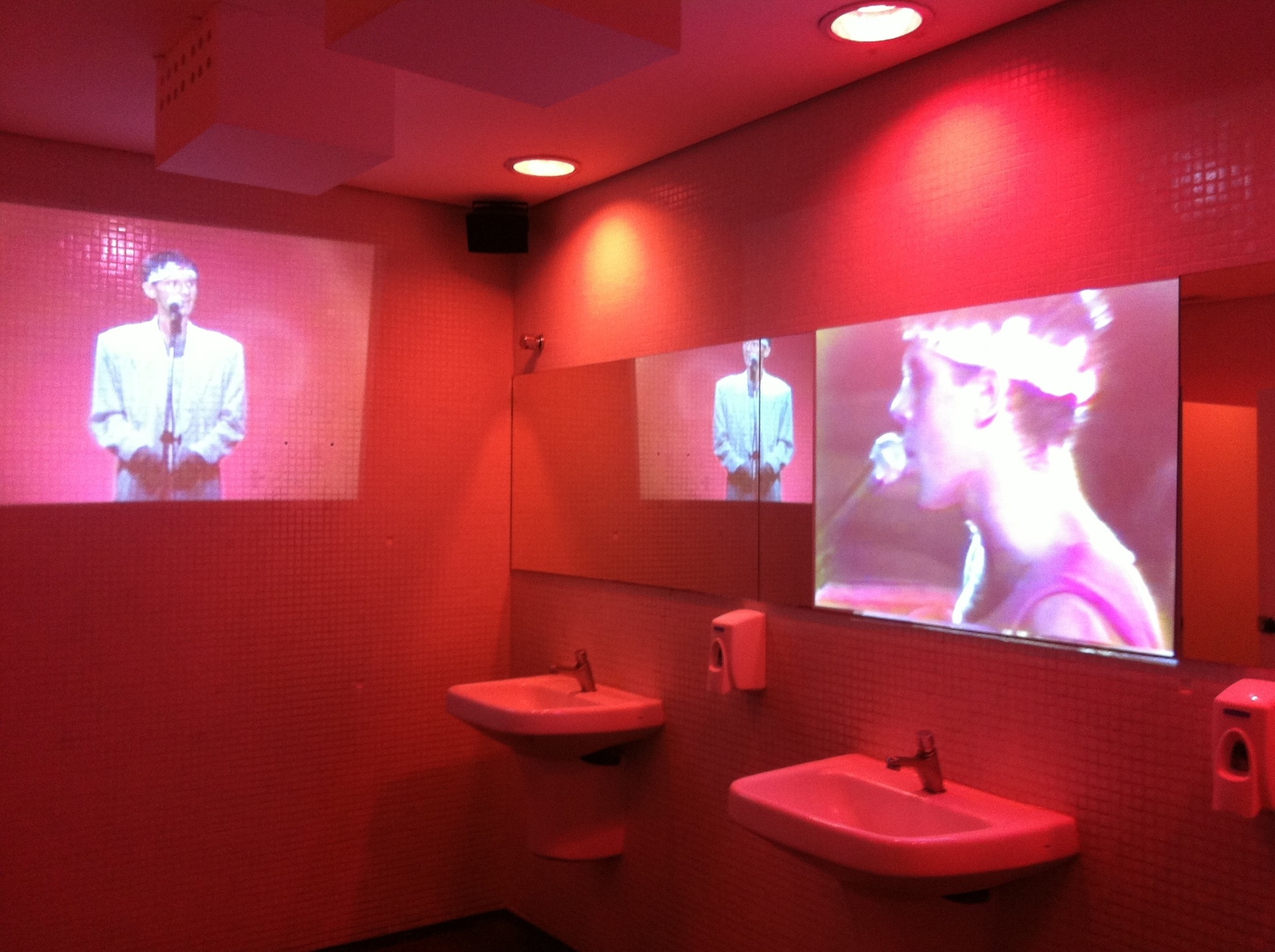 Projeções no banheiro, parte da exposição "Cazuza Mostra sua cara", no Museu da Língua Portuguesa, na Estação da Luz, em São Paulo. - Roseane Aguirra/UOL