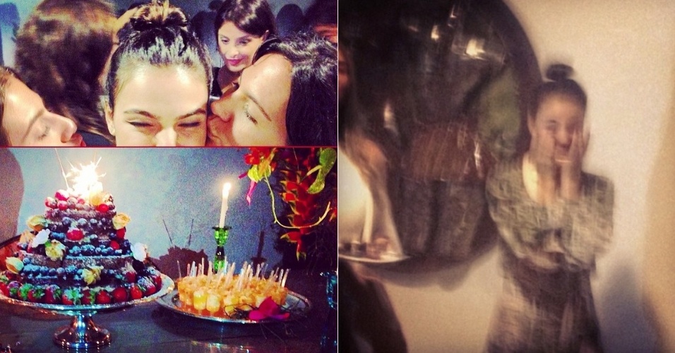 16.fev.2014 - Isis Valverde ganha festa de aniversário surpresa e se emociona com carinho