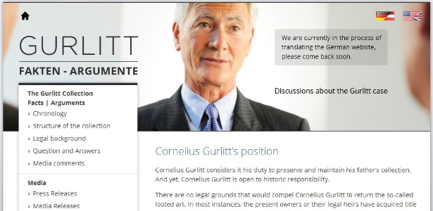 Página na internet criada por pessoas próximas a Cornelius Gurlitt para defender o colecionador alemão acusado de possuir obras roubadas por nazistas - Reprodução