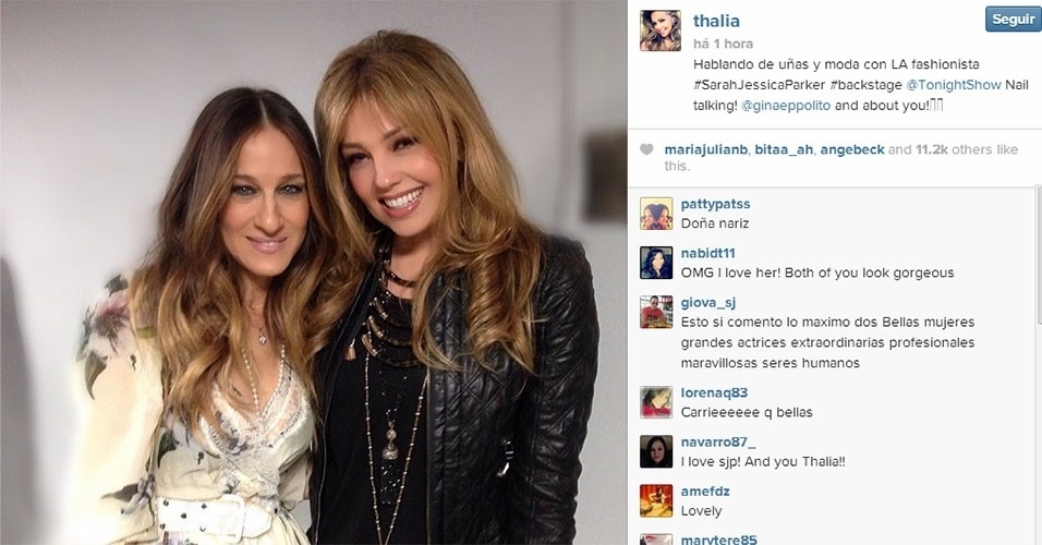17.fev.2014 - Thalia postou uma foto em seu Instagram ao lado da atriz Sarah Jessica Parker