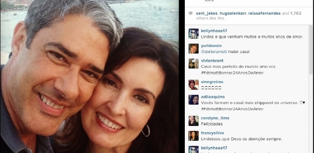 17.fev.2014 - William Bonner comemora 24 anos de casado com Fátima Bernardes e publica foto no Instagram; separação na bancada melhorou casamento