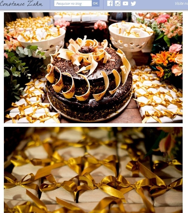 1º.fev.2014 - Detalhe do bolo de chocolate com biscuit de nozes do casamento de Giselle Itié e Emílio Dantas