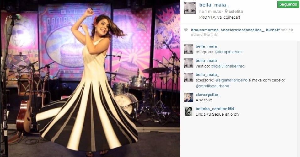 20.fev.2014 - Bella publica foto na gravação do DVD da banda de seu marido, Bruno Lins