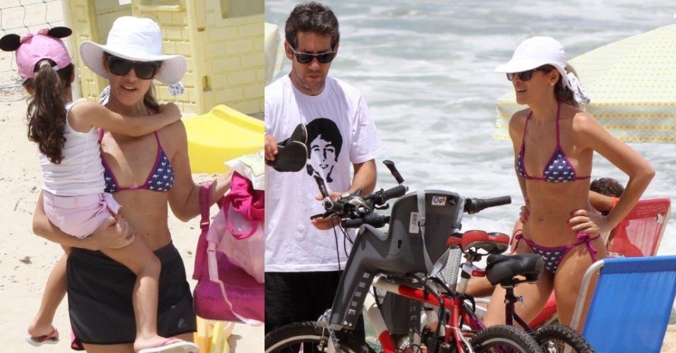 22.fev.2014- Ingrid Guimarães curte sábado de sol na praia do Leblon com a família