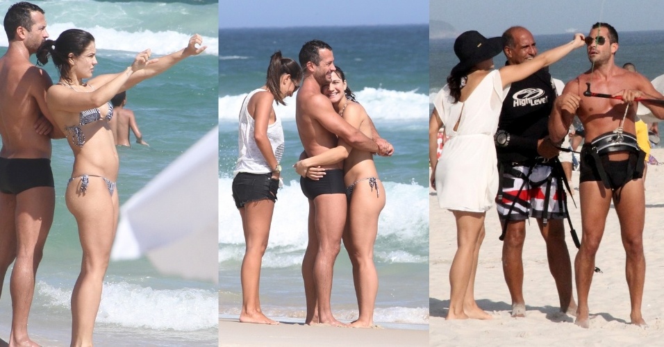23.fev.2014- Malvino Salvador curtiu mais um dia de praia com a namorada Kyra Gracie, que está grávida do ator. Ele aproveitou para fazer aula de Kite surf na Barra da Tijuca, zona oeste do Rio