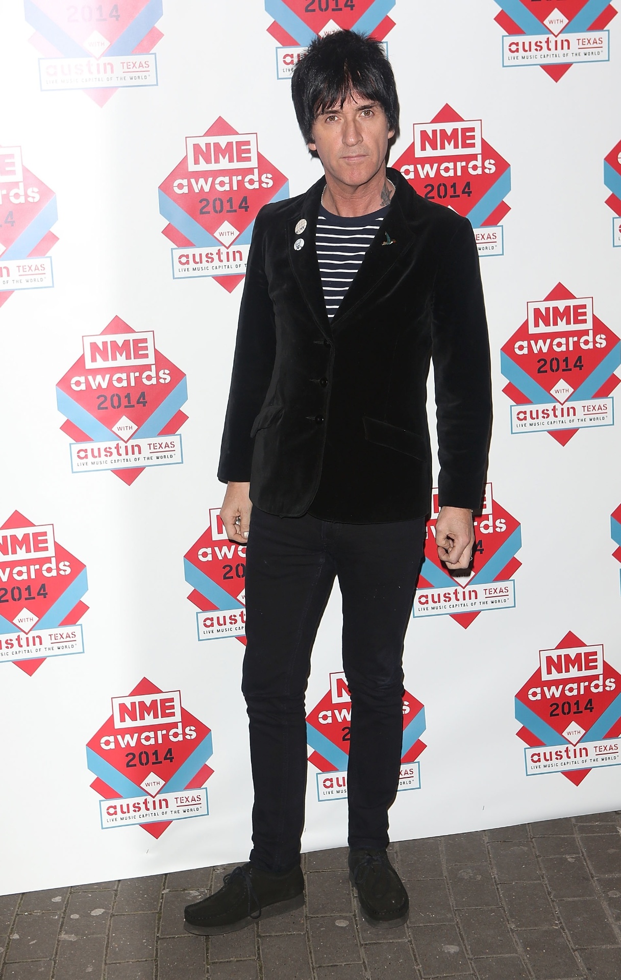 26.fev.2014 - Johnny Marr posa no tapete vermelho do NME Awards 2014 na Brixton Academy, em Londres - Getty Images