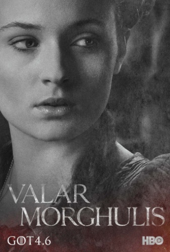 A atriz Sophie Turner como Sansa Stark no poster da quarta temporada da série "Game of Thrones" com o slogan Valar Morghulis, que significa - "Todos os homens deve morrer". A nova temporada deve estrear em 6 de abril