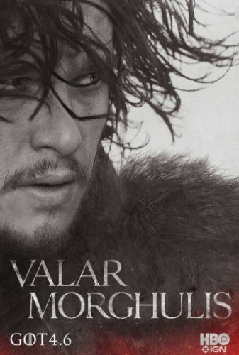 Kit Harington como Jon Snow no poster da quarta temporada da série "Game of Thrones" com o slogan Valar Morghulis, que significa - "Todos os homens deve morrer"