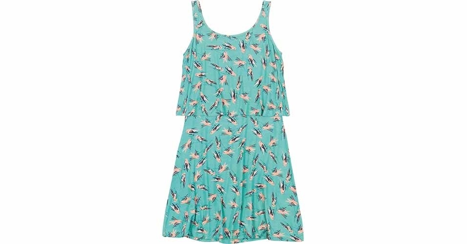 Vestido com duas camadas e estampa de passarinhos; R$ 89,90, na Mineral (SAC: 0800 8882600). Preço pesquisado em fevereiro de 2014 e sujeito a alterações - Divulgação