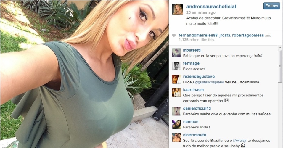 27.fev.2014 - Andressa Urach anunciou no Instagram que está grávida