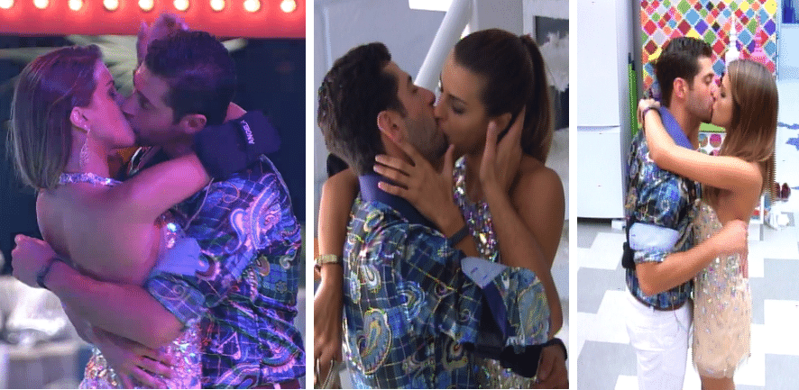 27.fev.2014 - Angela e Marcelo marcam a noite com muito beijo na Festa Vegas