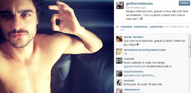 19.mar.2013 - Após sofrer acidente, Guilerme Leicam usou página do Instagram para dizer que está bem