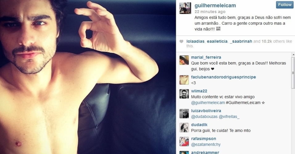 19.mar.2013 - Após sofrer acidente, Guilerme Leicam usou página do Instagram para dizer que está bem
