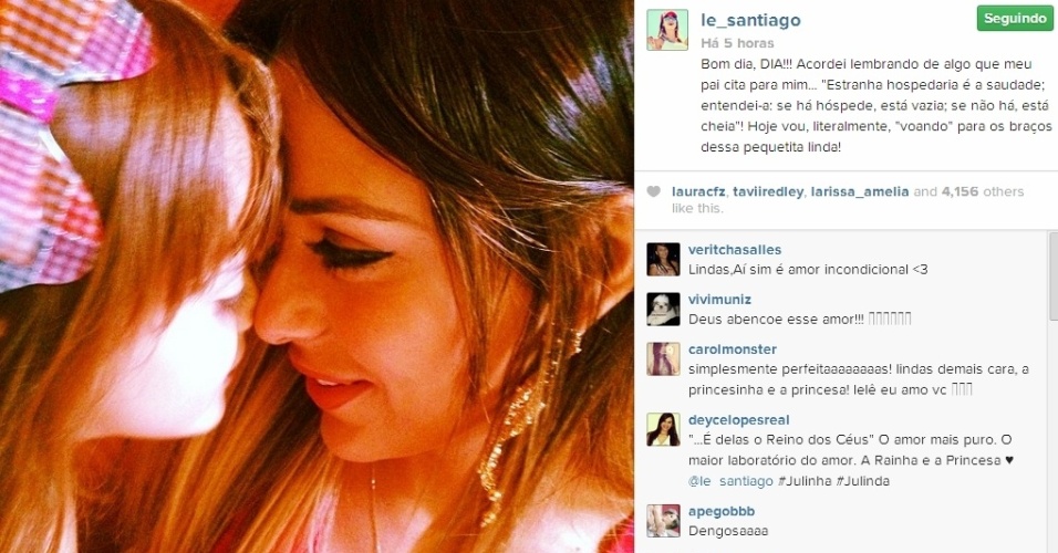 11.mar.2014 - Letícia publica foto com a filha Júlia e lamenta a distância: 